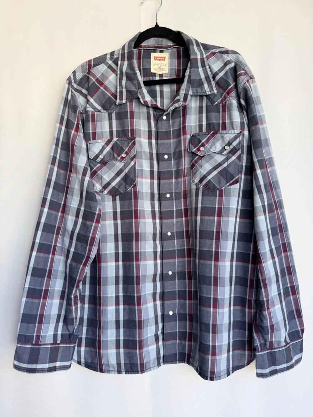 Levi’s Pearl Snap Western Shirt XXL – Gray & Wine Lightweight Long Sleeve